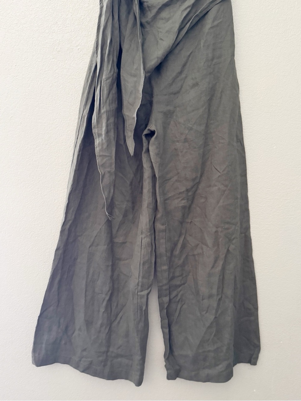 ZARA Pareo Linen Wide Leg Pants Large Green Drape Slouchy Minimalist Resort NWT - Picture 7 of 11